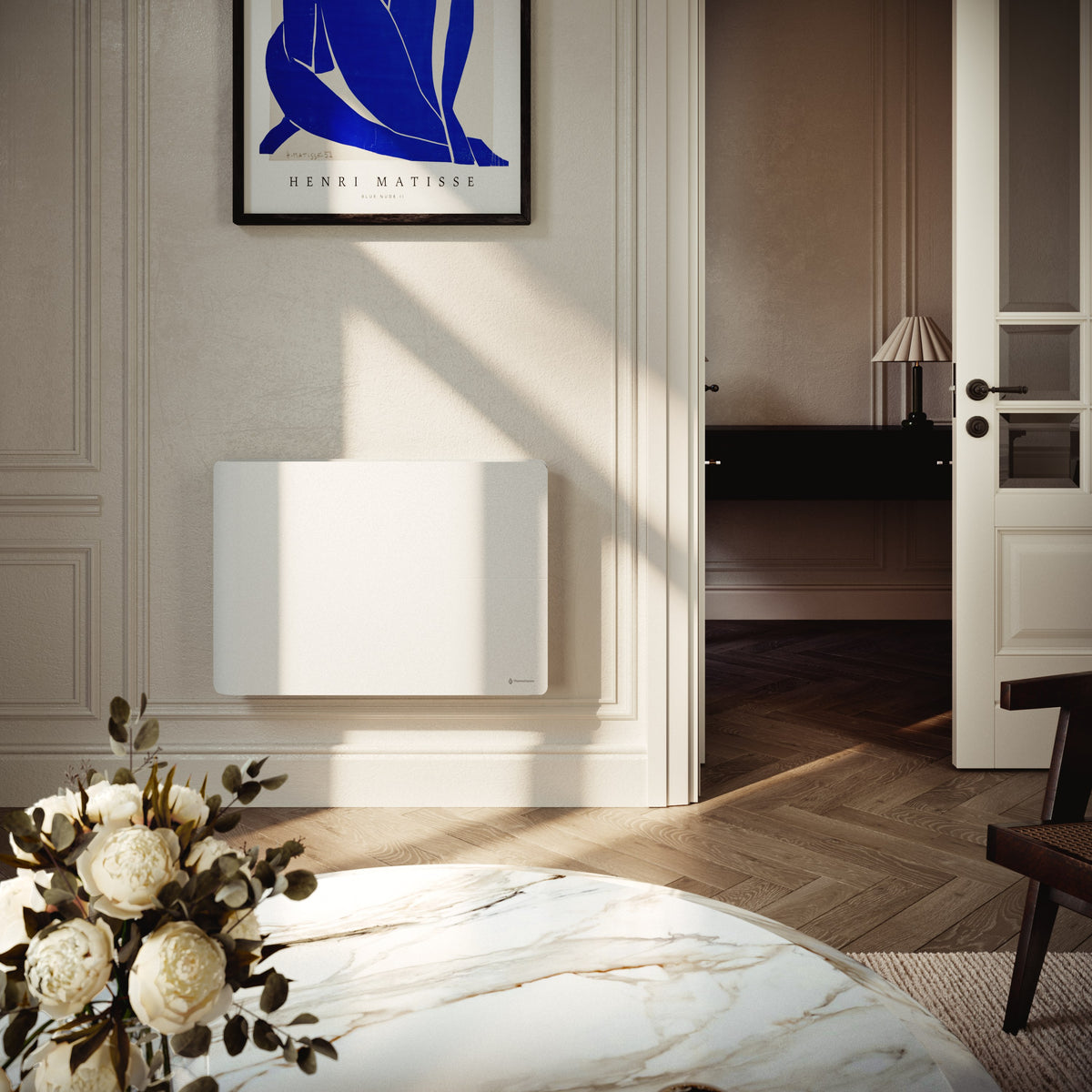 Radiateur électrique connecté 1500W double système de chauffe horizontal Blanc Molia