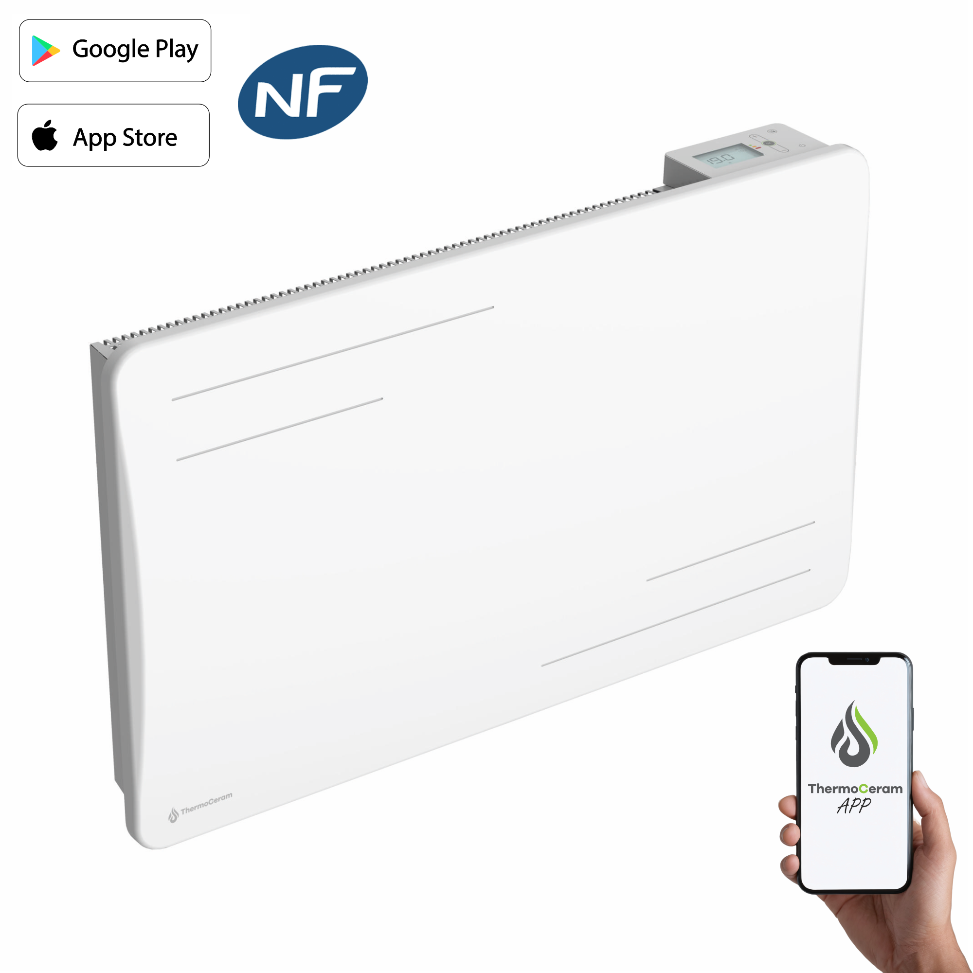 Radiateur électrique connecté 1500W à inertie sèche céramique horizontal Blanc Alice