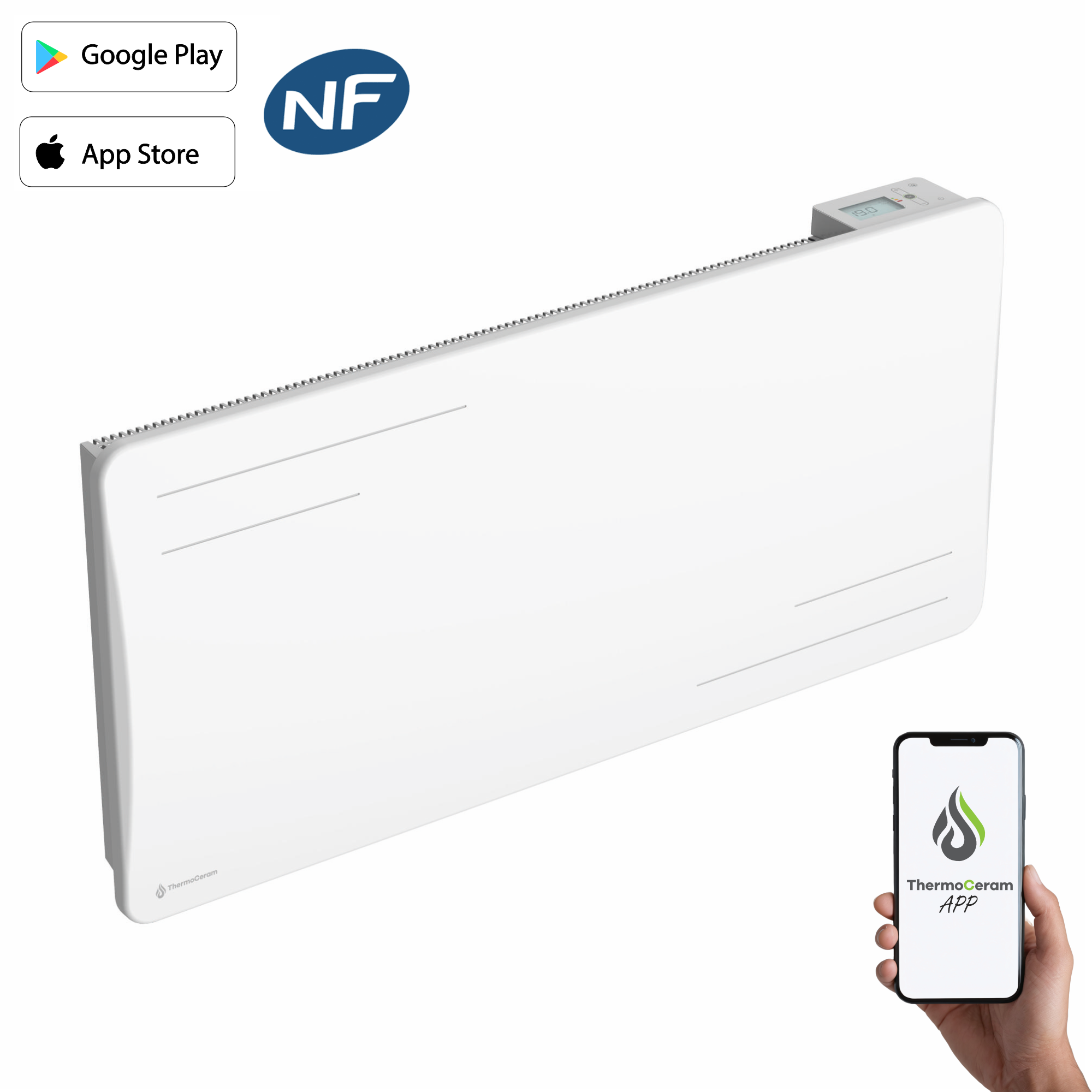 Radiateur électrique connecté 2000W à inertie sèche céramique horizontal Blanc Alice