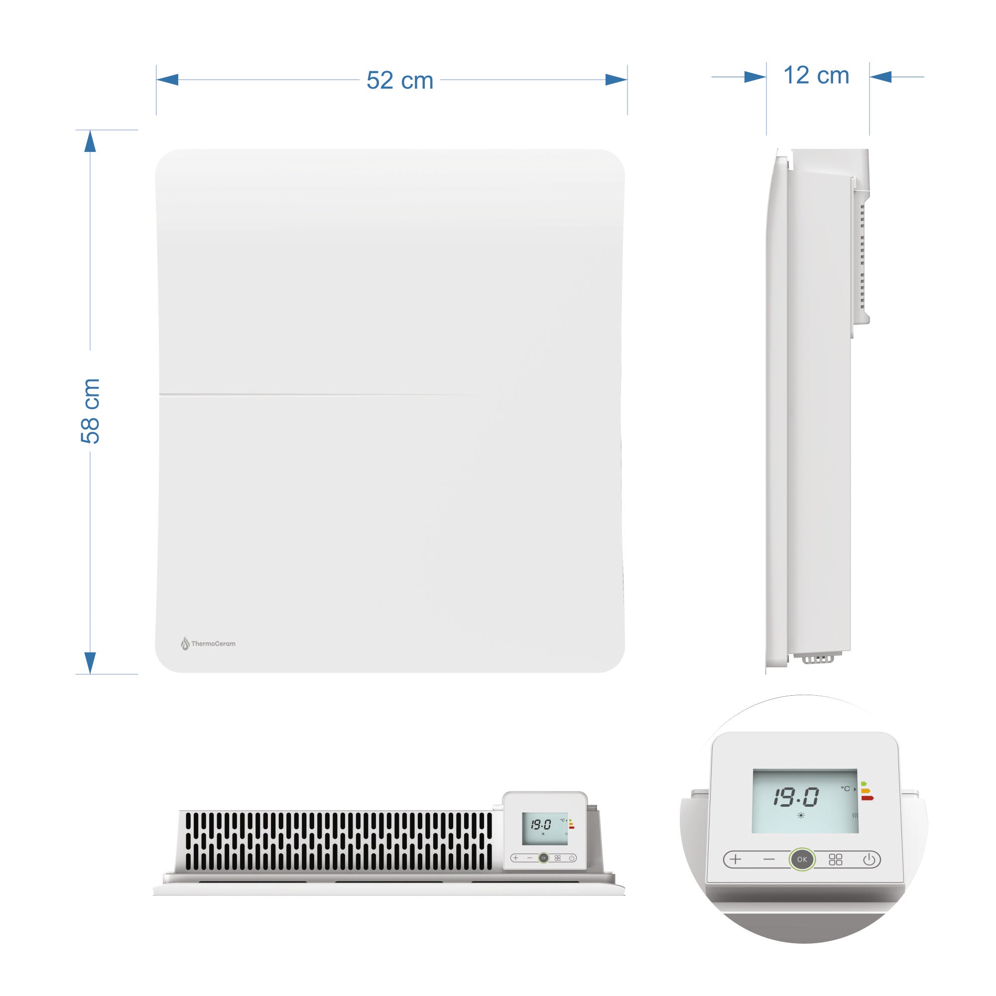Radiateur céramique + fim Wifi 1000W horizontal Blanc Cira