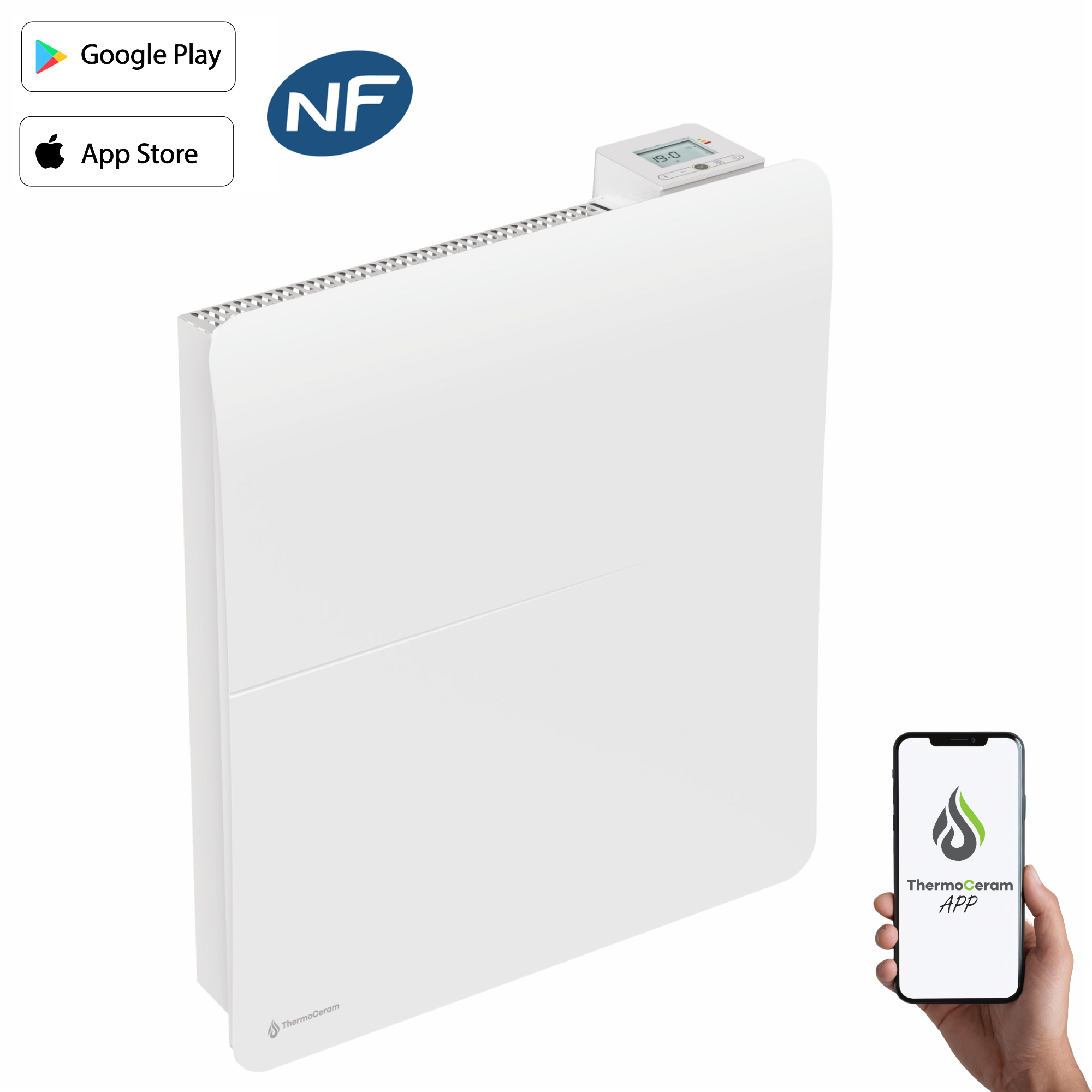 Radiateur électrique connecté 1000W double système de chauffe horizontal Blanc Cira