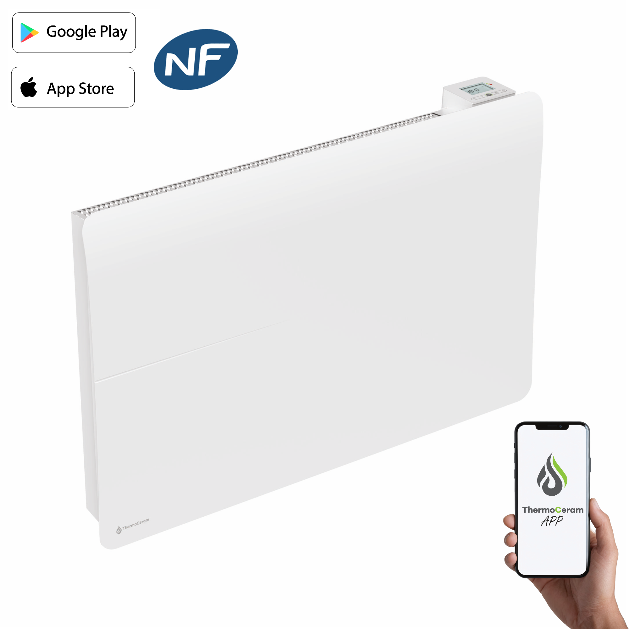 Radiateur électrique connecté 2000W double système de chauffe horizontal Blanc Cira