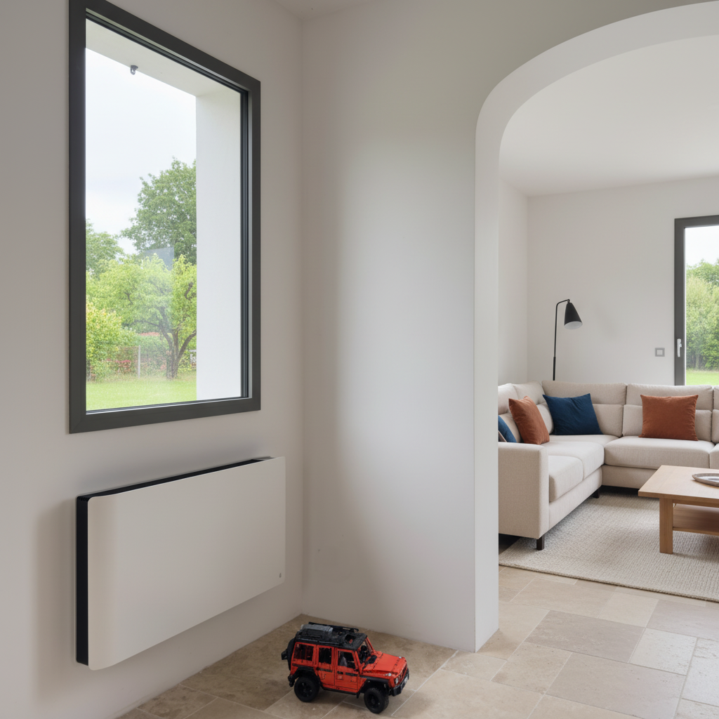 Radiateur électrique connecté 1500W double système de chauffe horizontal Blanc Molia