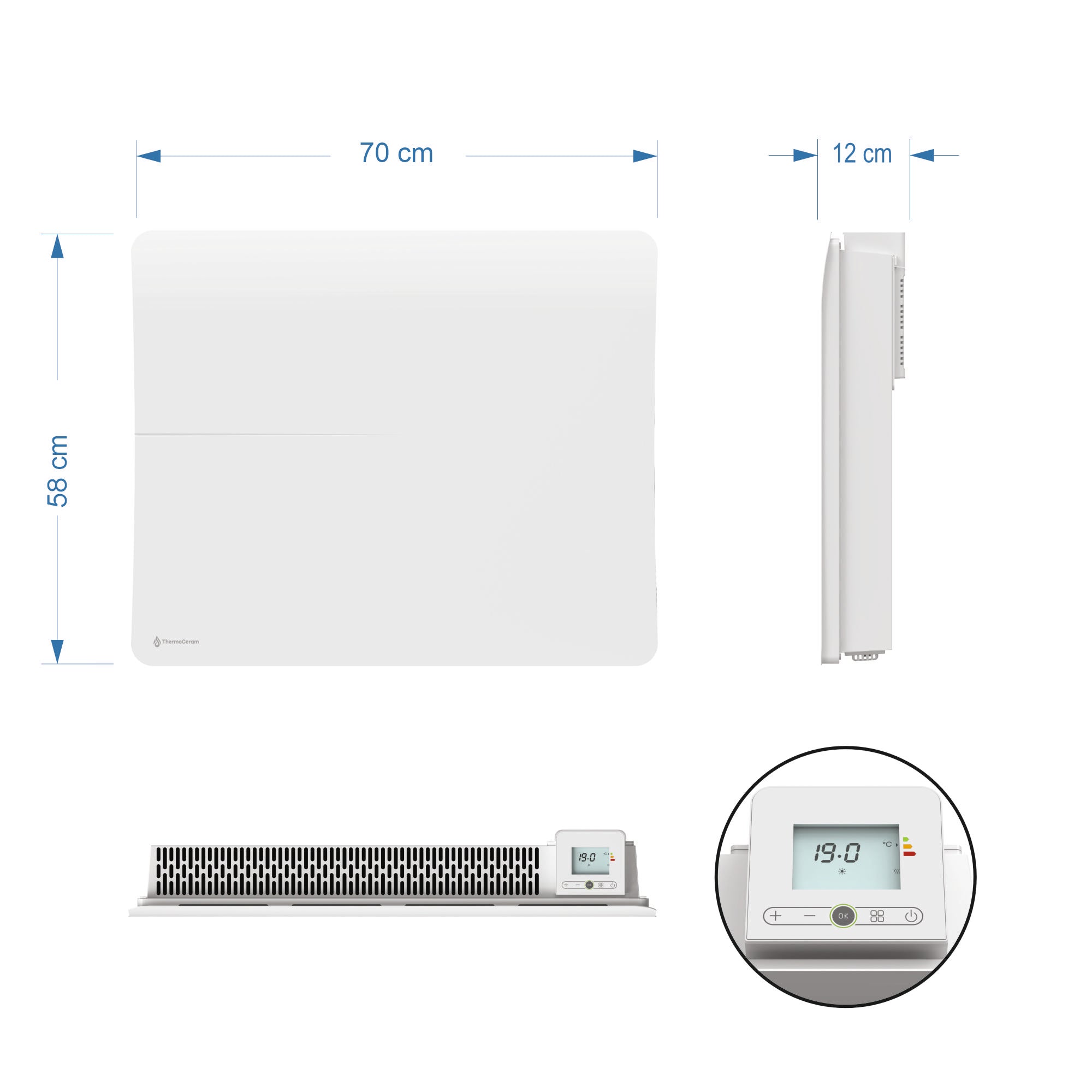 Radiateur céramique + fim Wifi 1500W horizontal Blanc Cira