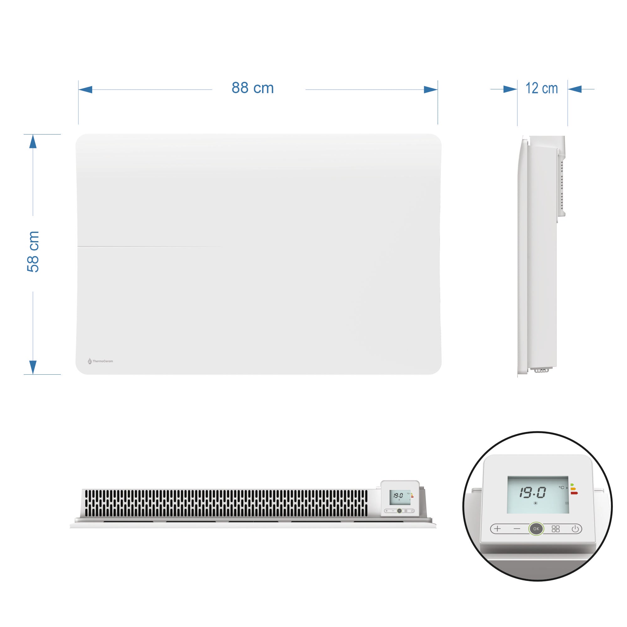 Radiateur céramique + fim Wifi 2000W horizontal Blanc Cira
