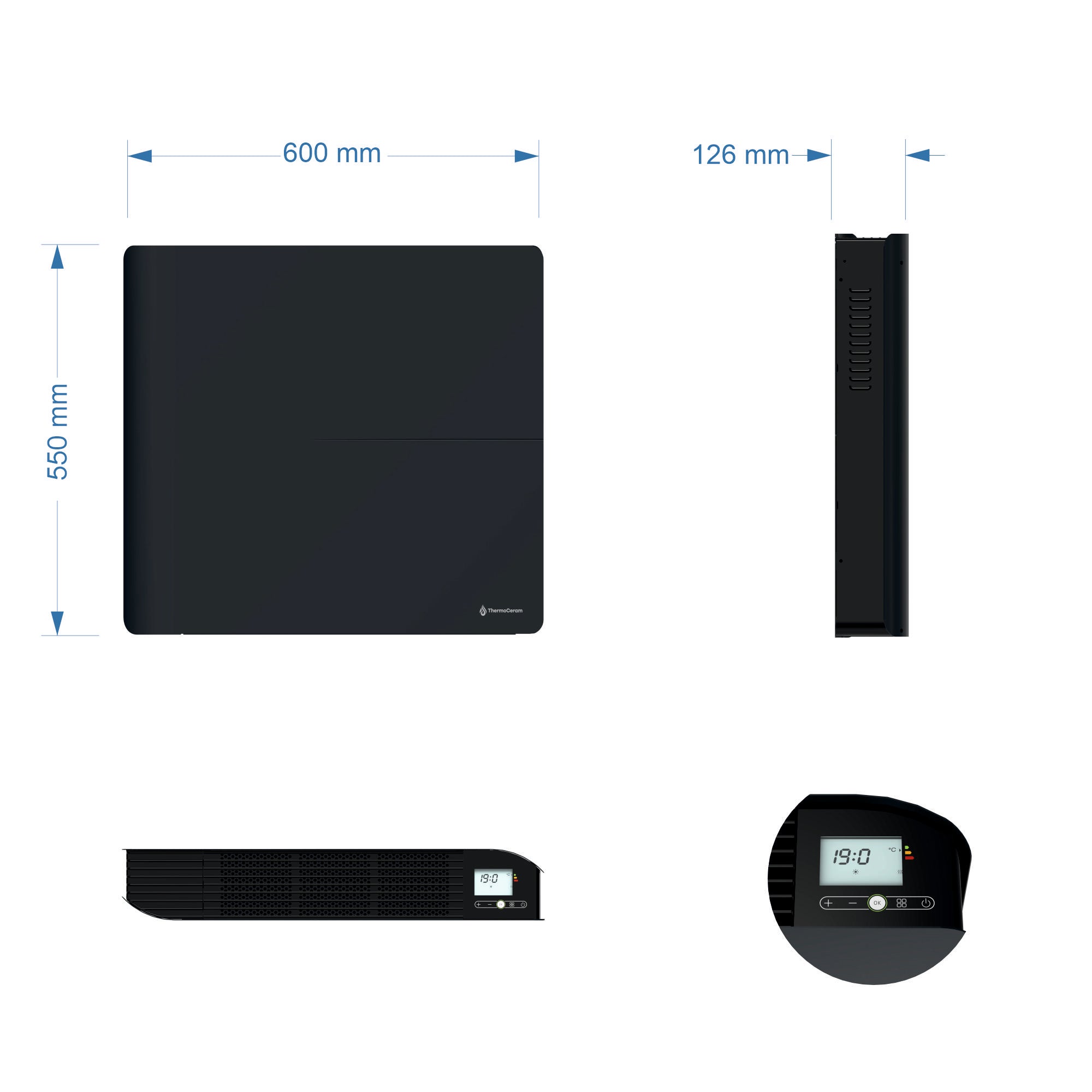 Radiateur électrique connecté 1000W double système de chauffe horizontal Noir Molia