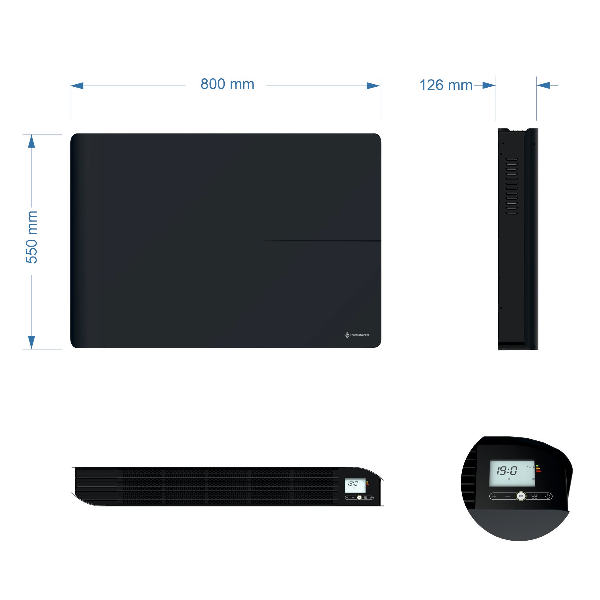 Radiateur électrique connecté 1500W double système de chauffe horizontal Noir Molia
