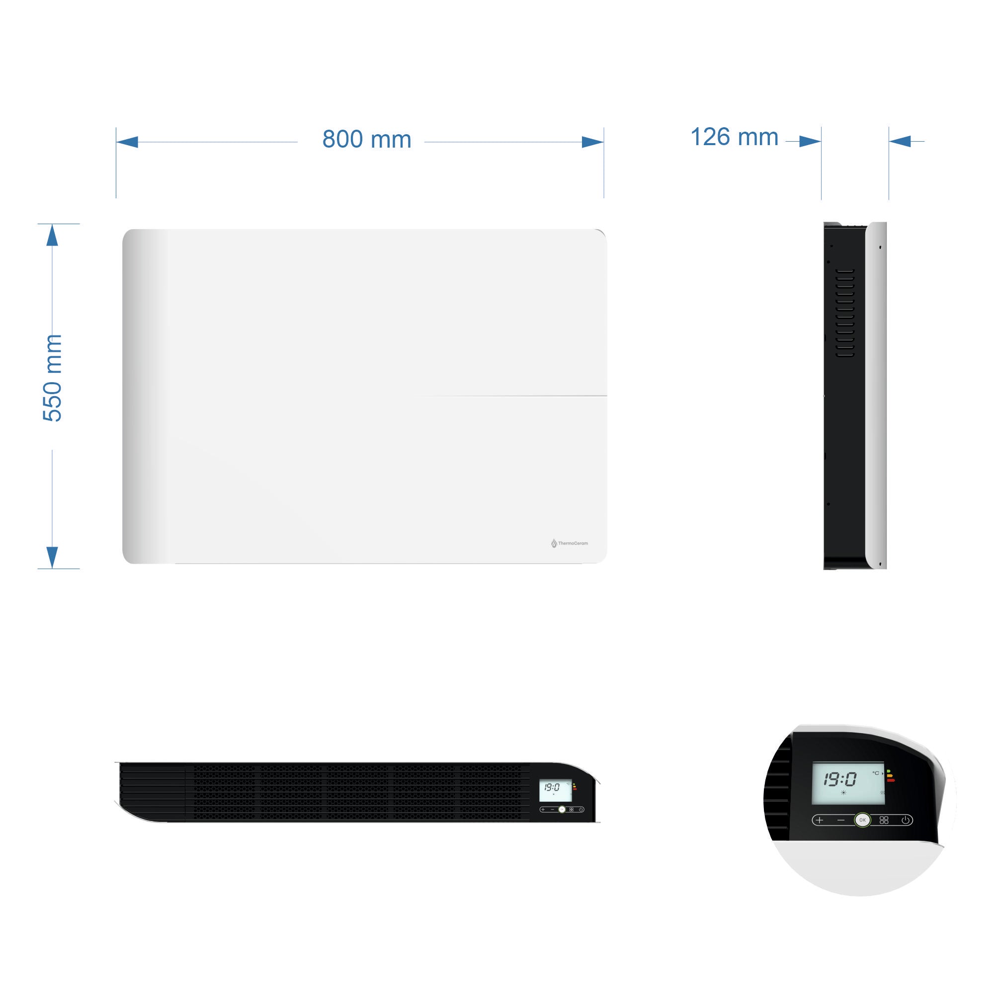 Radiateur électrique connecté 1500W double système de chauffe horizontal Blanc Molia