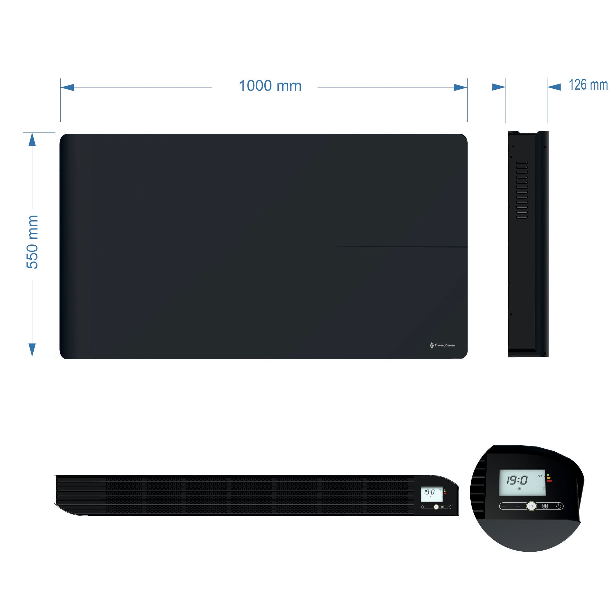 Radiateur électrique connecté 2000W double système de chauffe horizontal Noir Molia