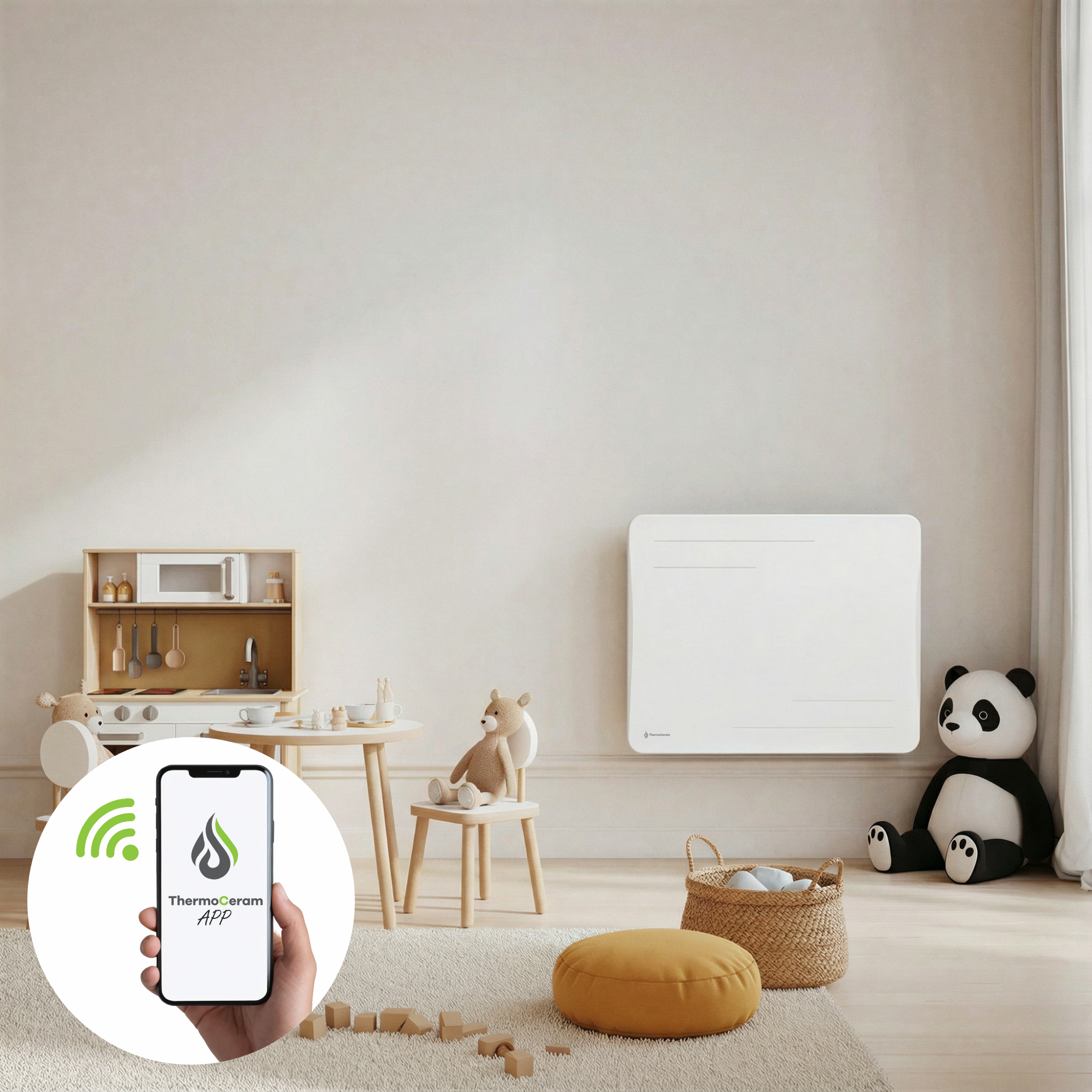 Radiateur électrique connecté 1000W à inertie sèche céramique horizontal Blanc Alice