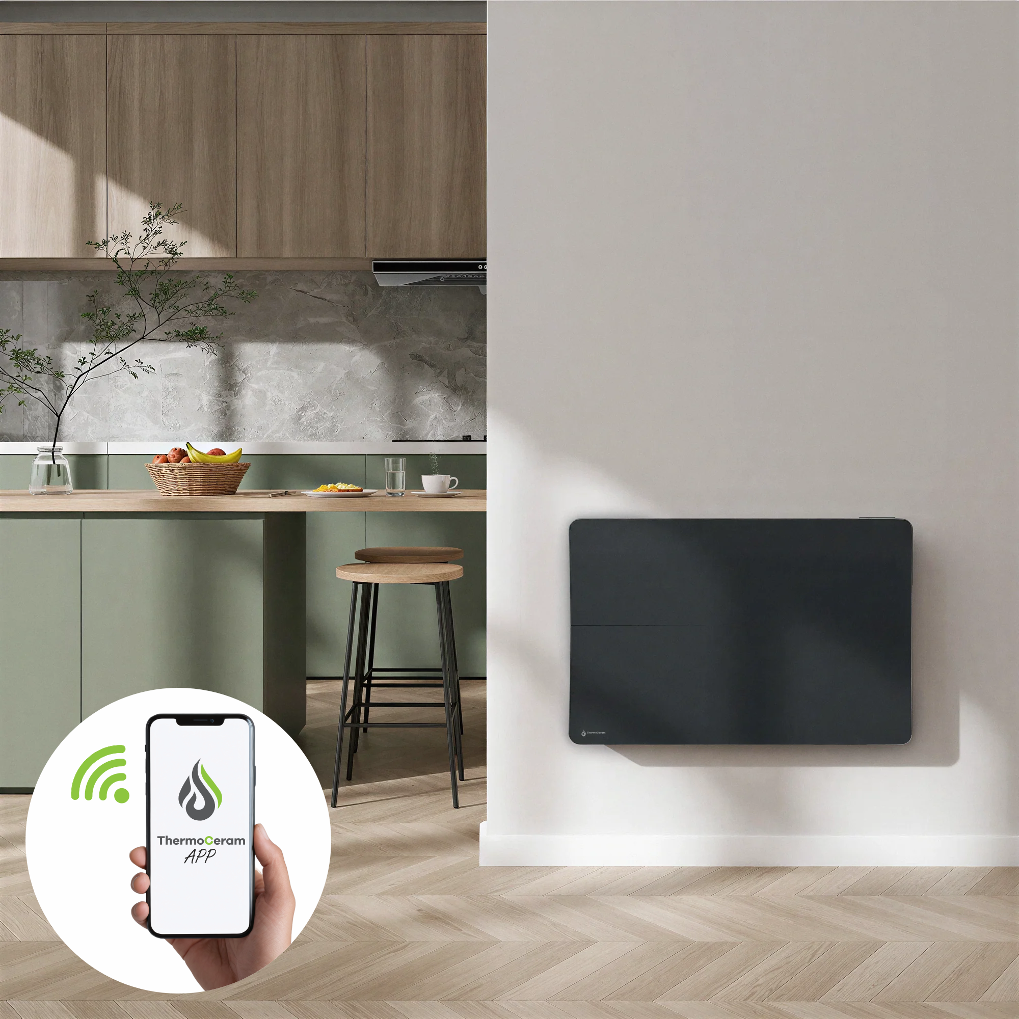 Radiateur électrique connecté 2000W double système de chauffe horizontal Noir Cira