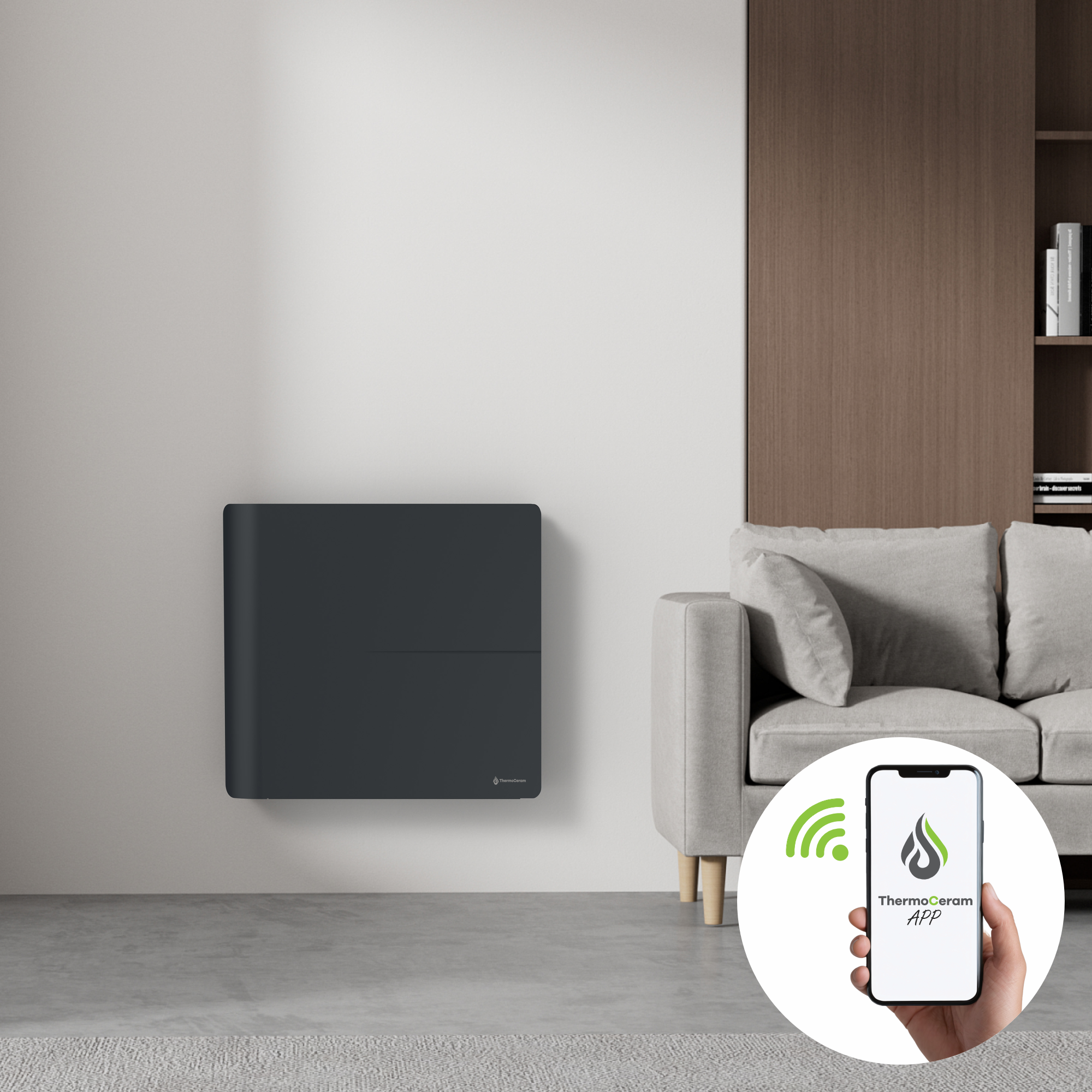 Radiateur électrique connecté 1000W double système de chauffe horizontal Noir Molia