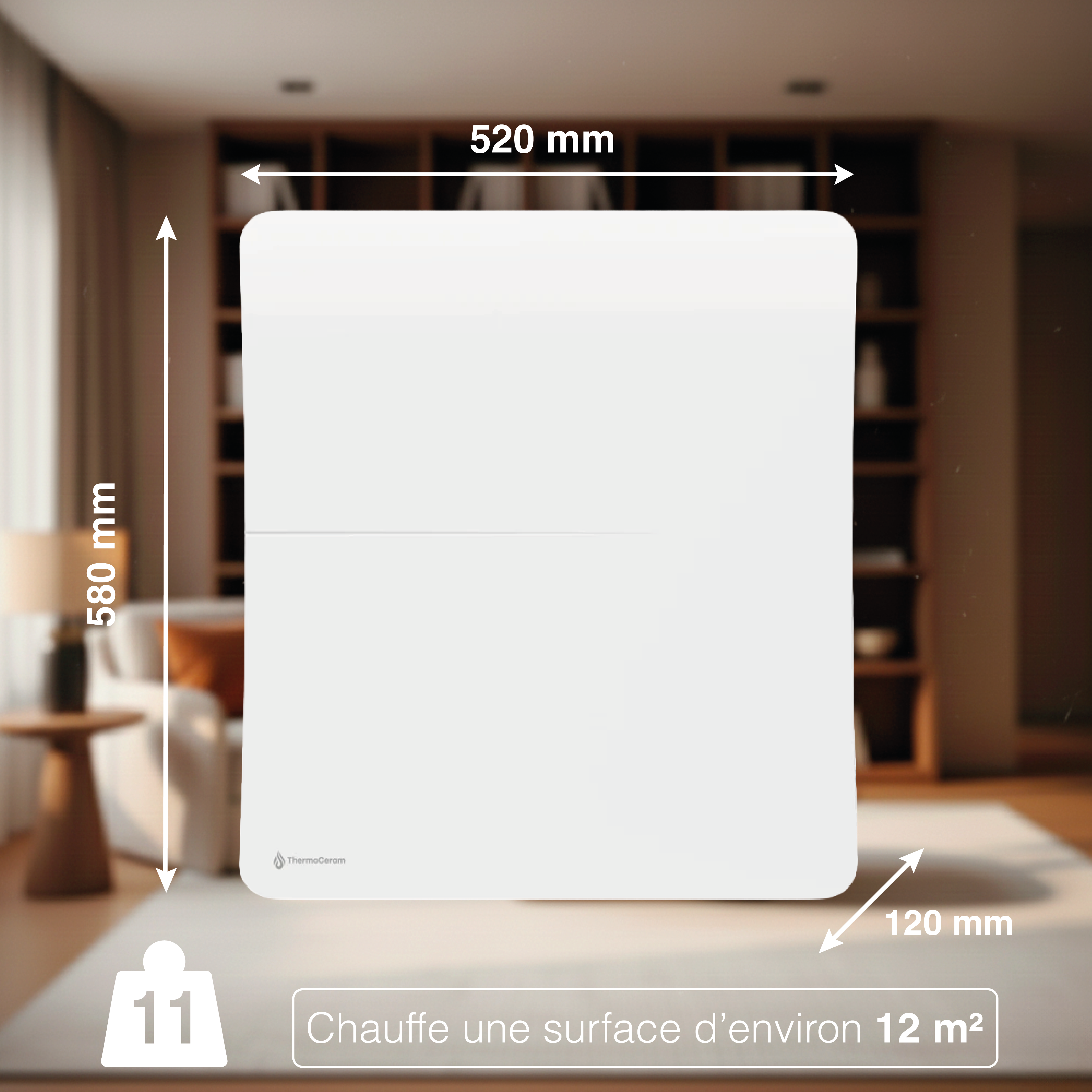 Radiateur électrique connecté 1000W double système de chauffe horizontal Blanc Cira