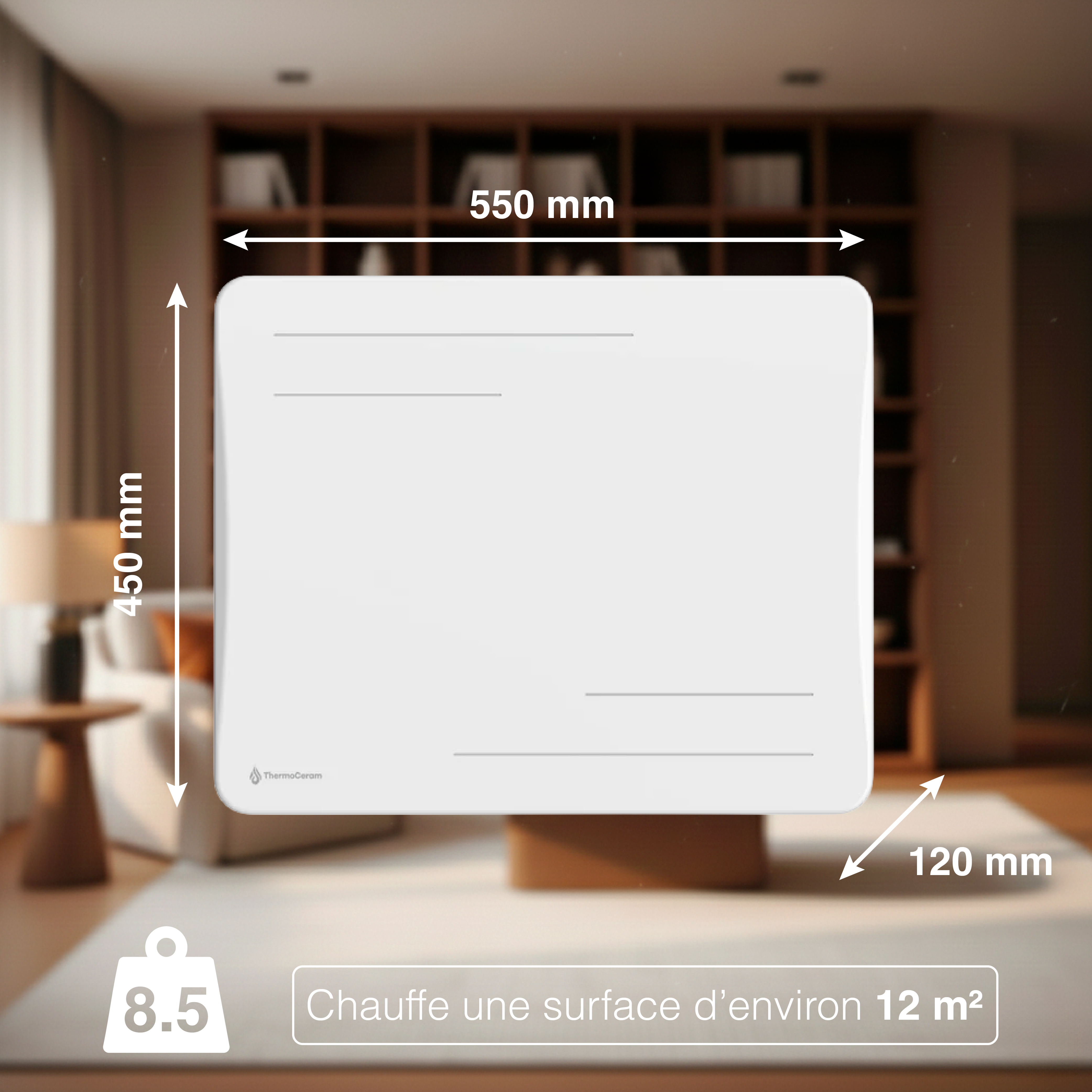 Radiateur électrique connecté 1000W à inertie sèche céramique horizontal Blanc Alice