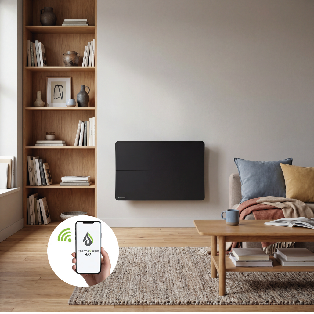 Radiateur électrique connecté 2000W double système de chauffe horizontal Noir Cira
