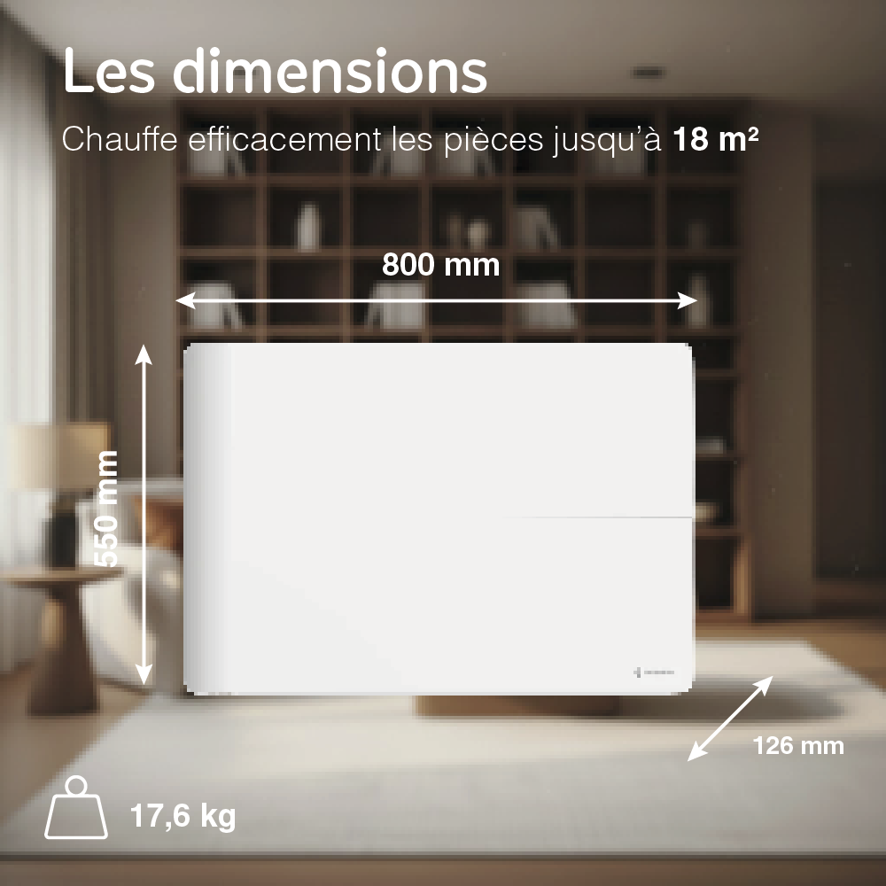 Radiateur électrique connecté 1500W double système de chauffe horizontal Blanc Molia