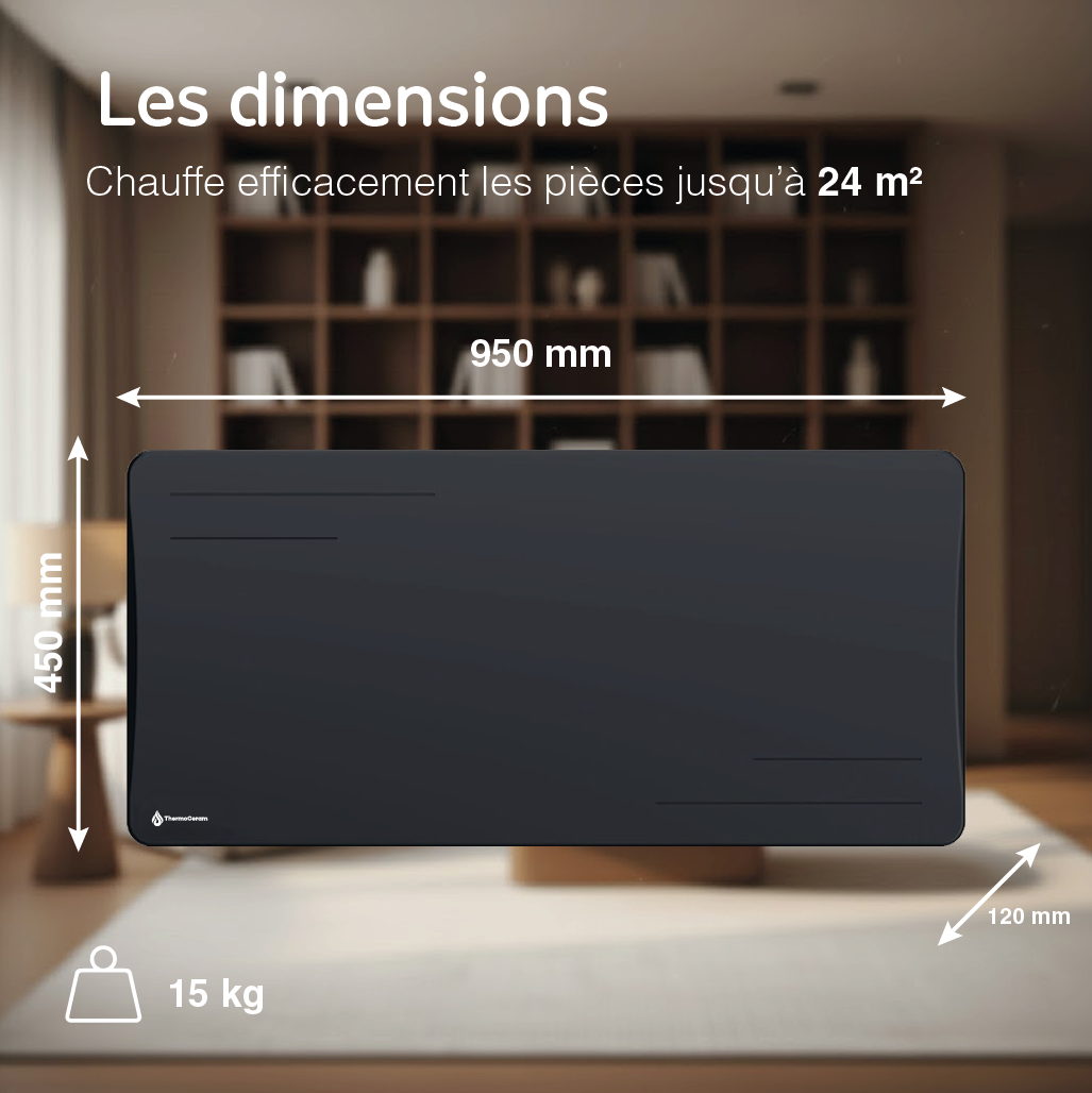 Radiateur électrique connecté 2000W à inertie sèche céramique horizontal Noir Alice