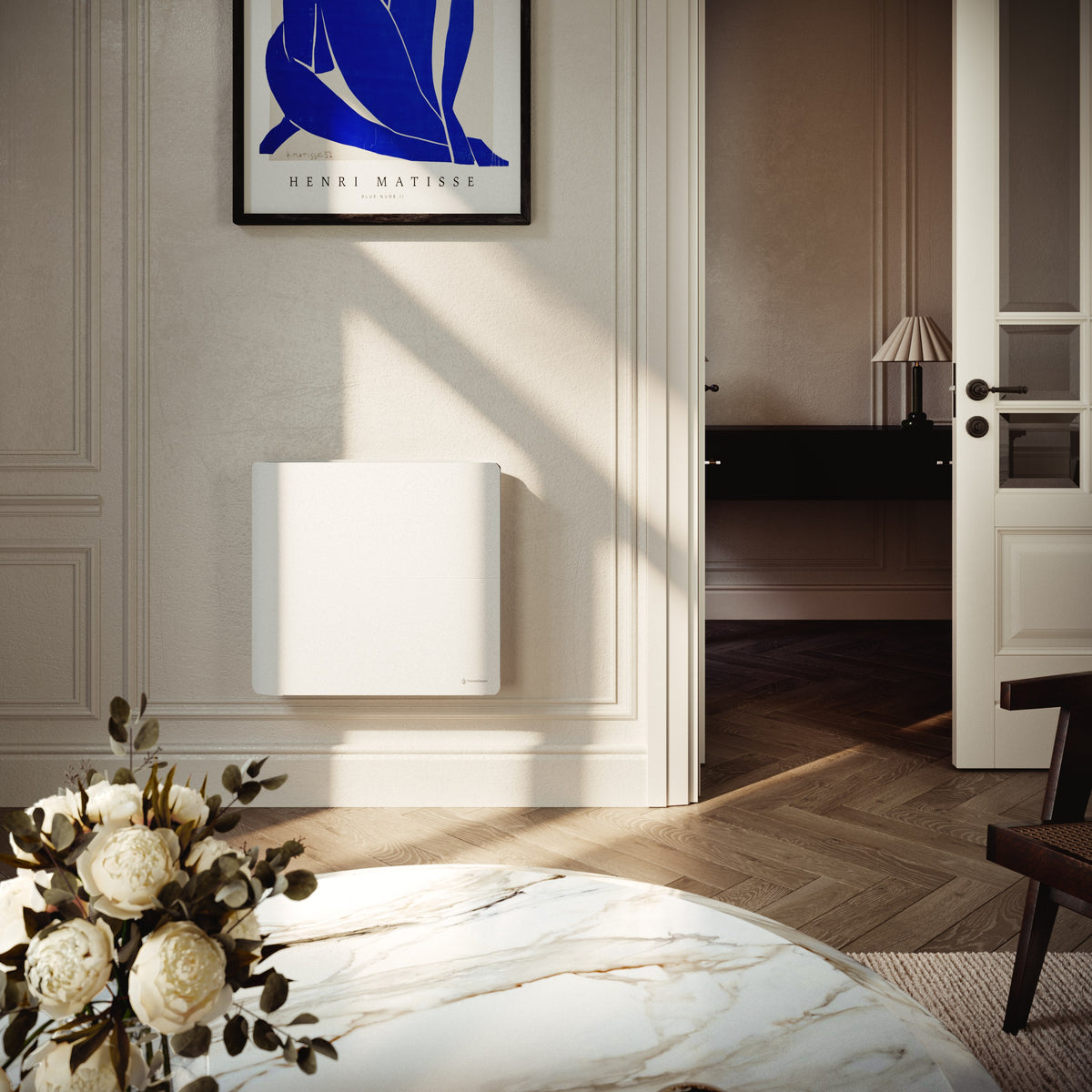 Radiateur électrique connecté 1000W double système de chauffe horizontal Blanc Molia