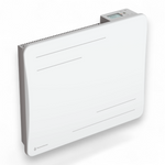 Radiateur Alice 1000W blanc vu de trois-quarts sur fond blanc, avec son écran digital