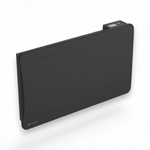 Radiateur Alice 1500W noir vu de trois-quarts sur fond blanc, avec son écran digital
