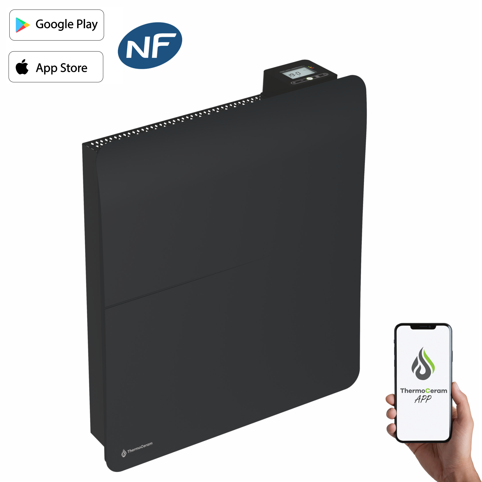 Radiateur électrique connecté 1000W double système de chauffe horizontal Noir Cira