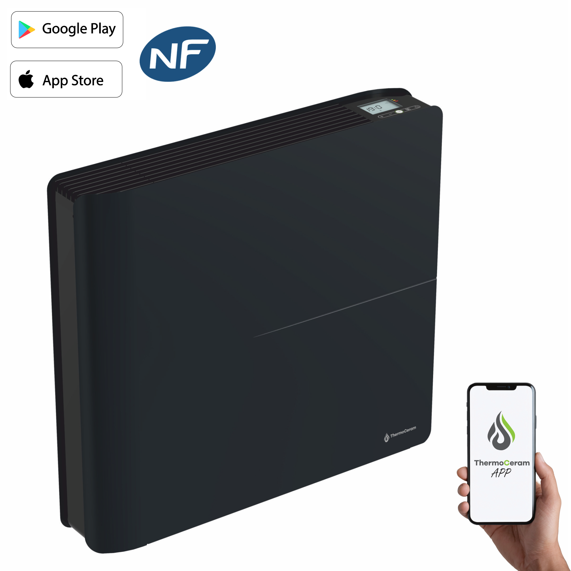 Radiateur électrique connecté 1000W double système de chauffe horizontal Noir Molia