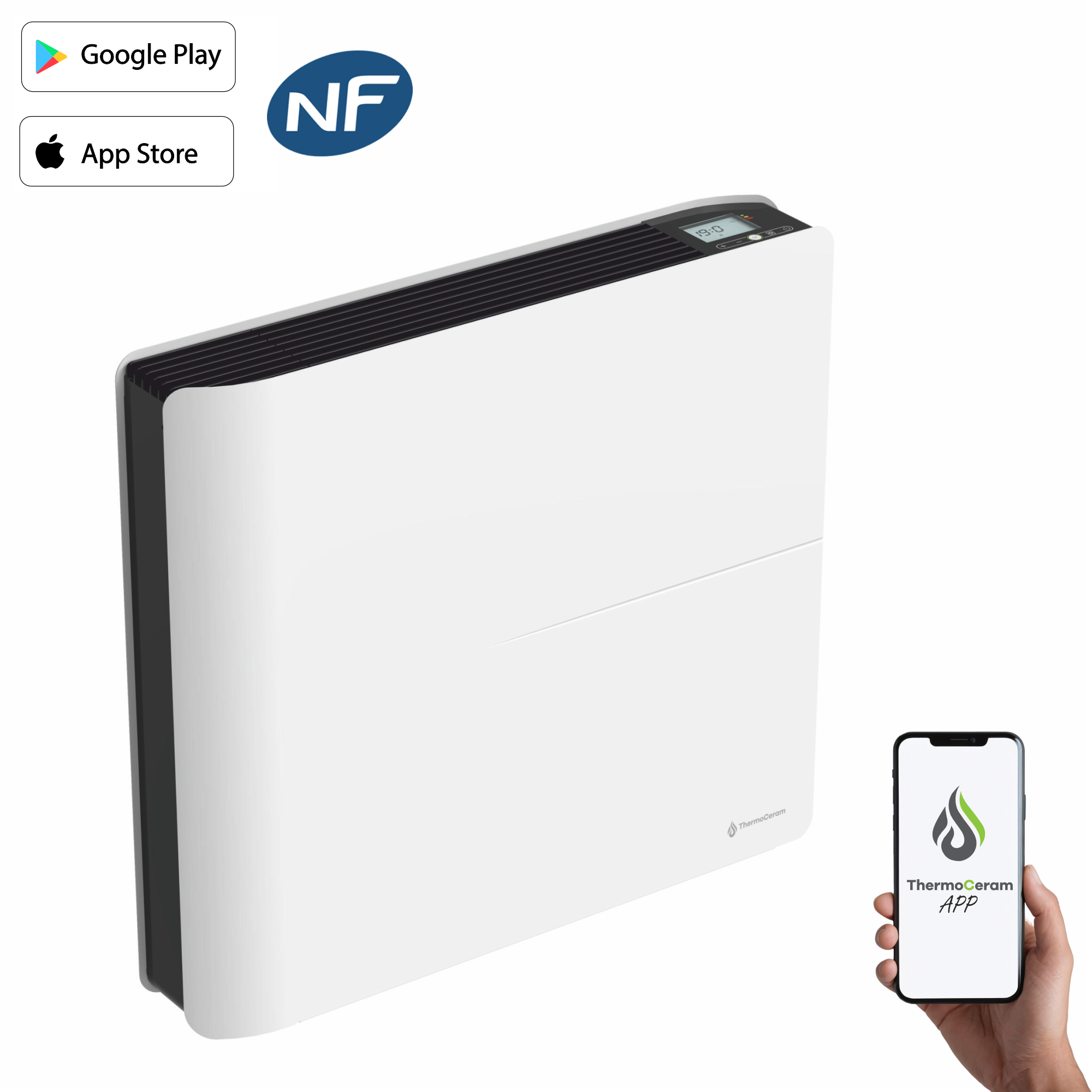 Radiateur électrique connecté 1000W double système de chauffe horizontal Blanc Molia