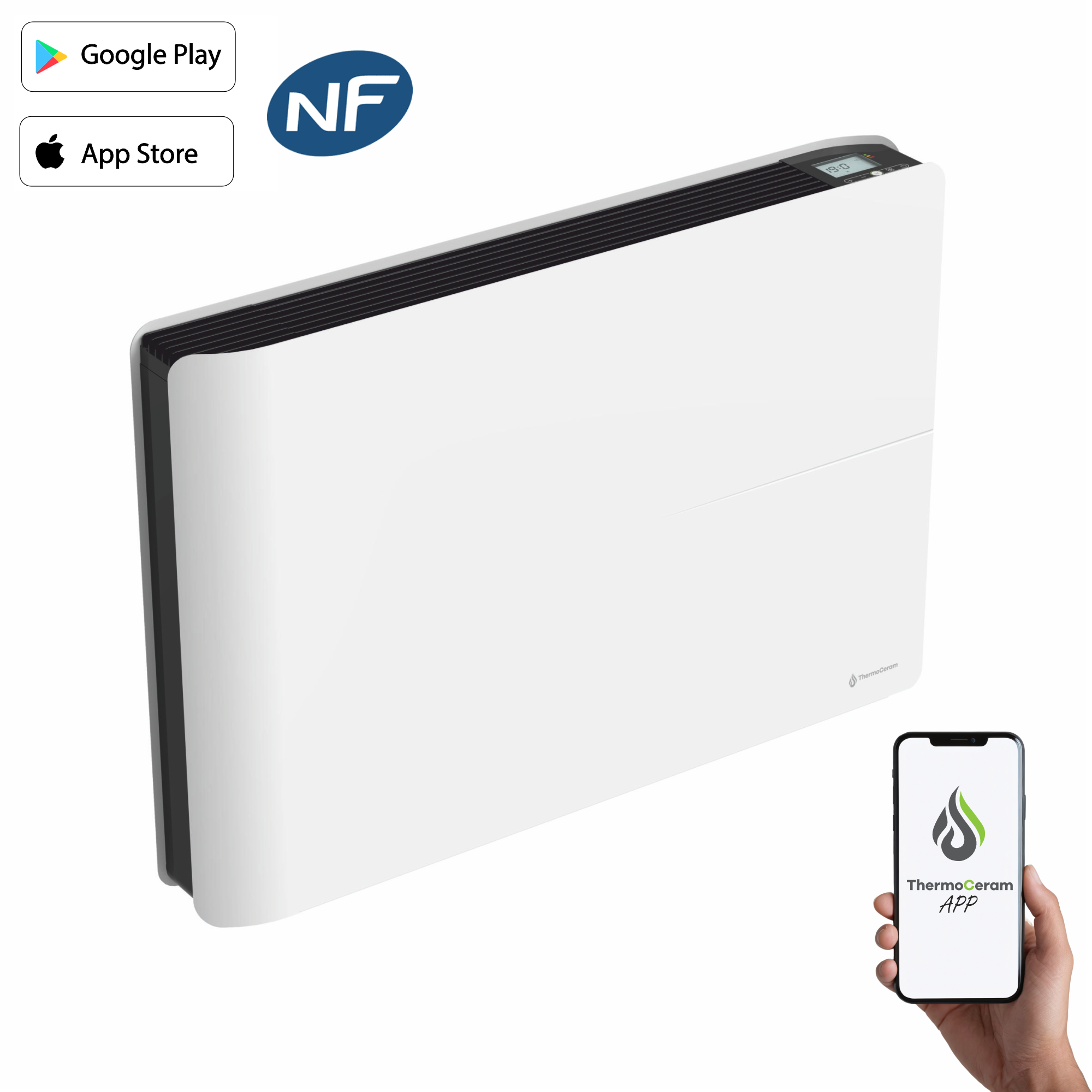 Radiateur électrique connecté 1500W double système de chauffe horizontal Blanc Molia