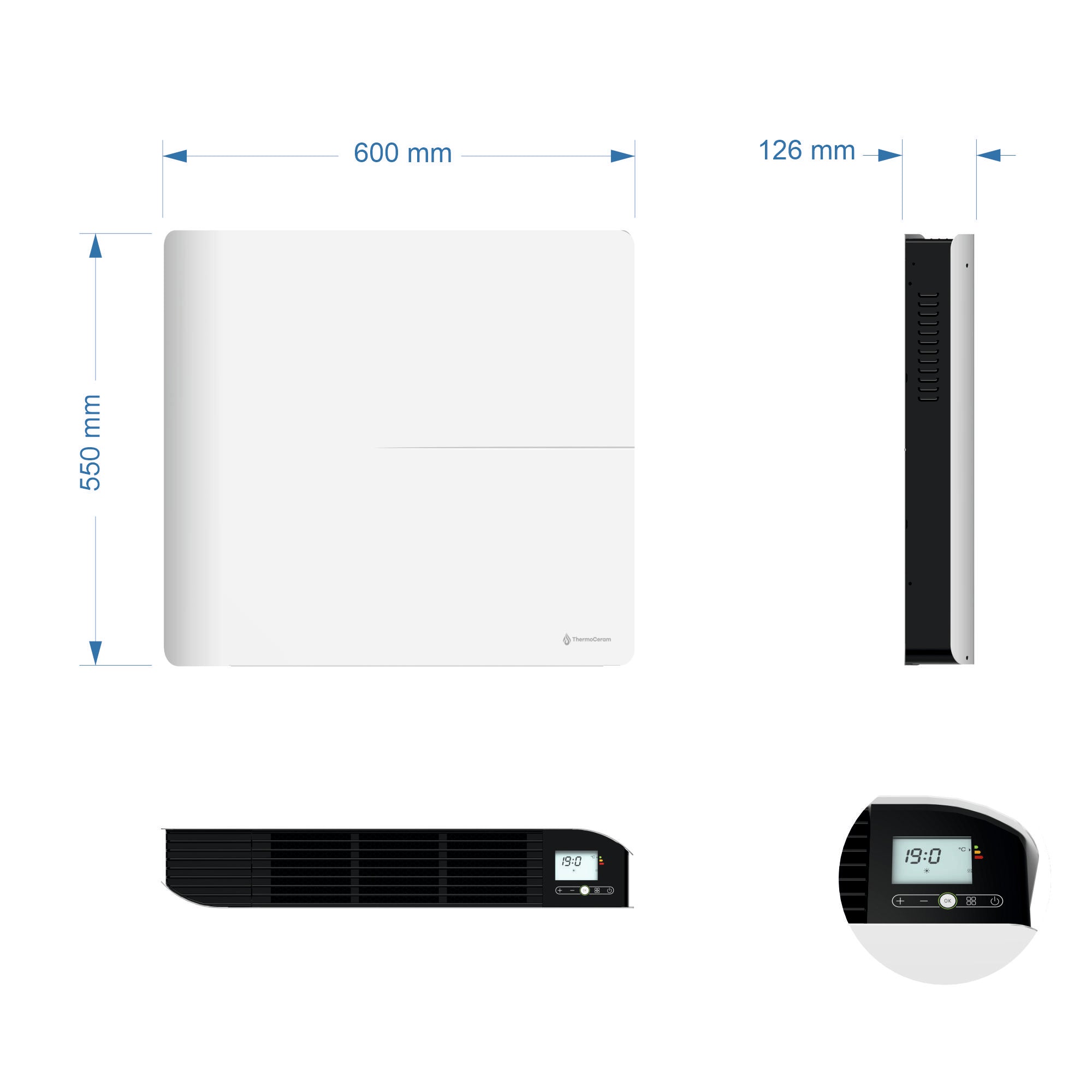 Radiateur électrique connecté 1000W double système de chauffe horizontal Blanc Molia