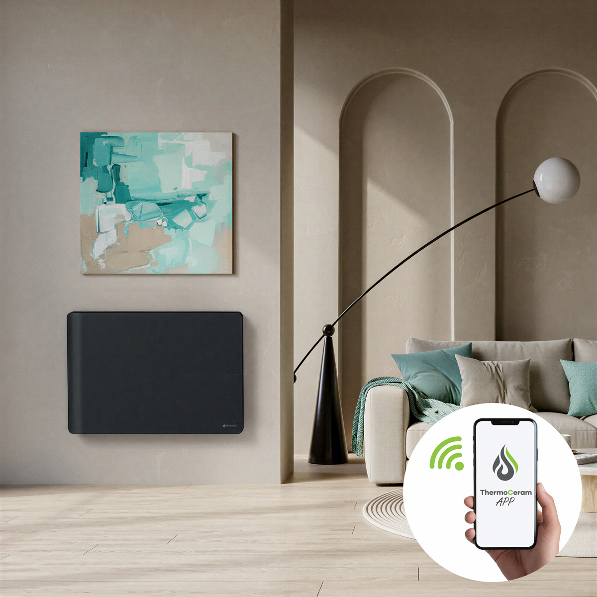 Radiateur électrique connecté 1500W double système de chauffe horizontal Noir Molia - Thermoceram FR