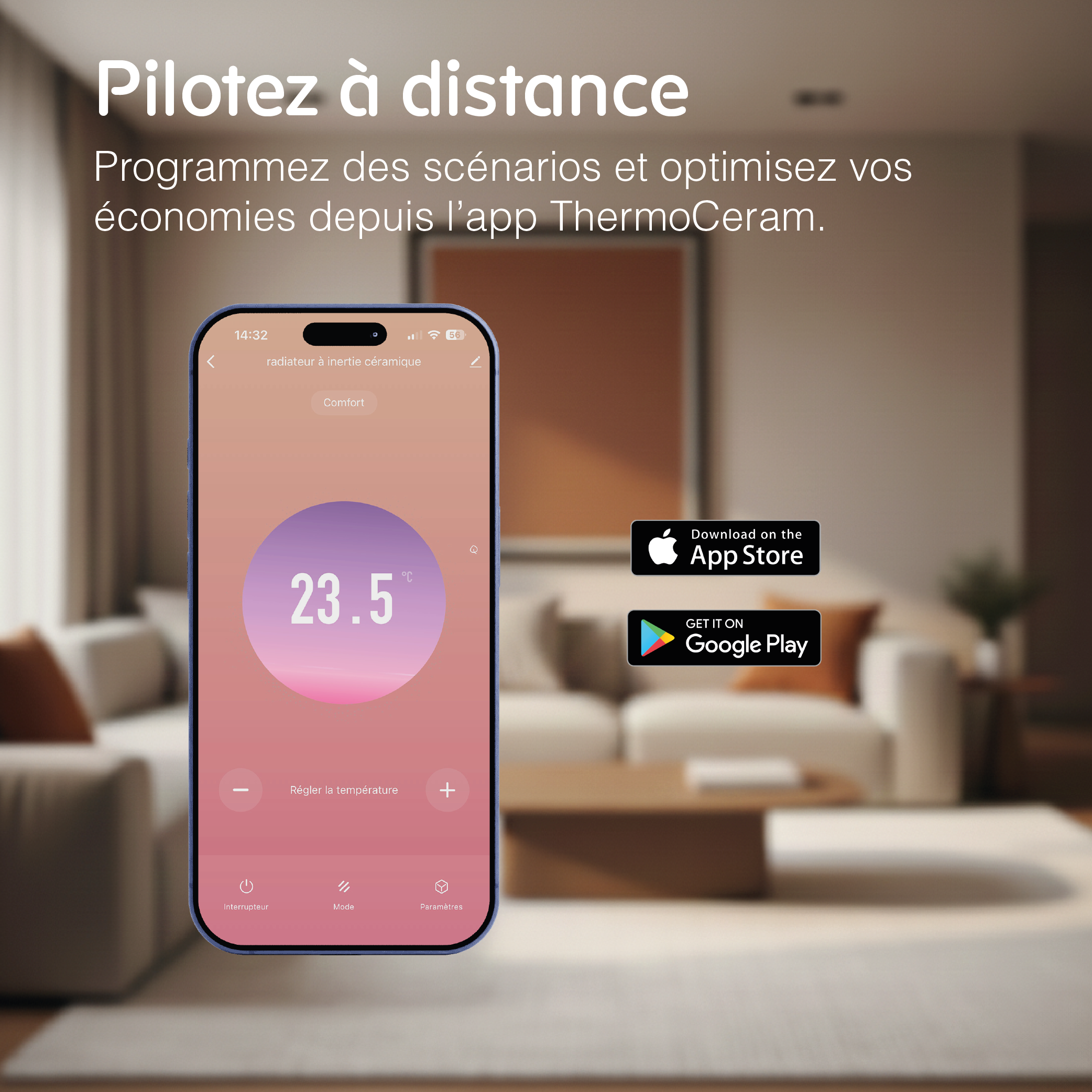 Radiateur électrique connecté 1500W double système de chauffe horizontal Blanc Molia