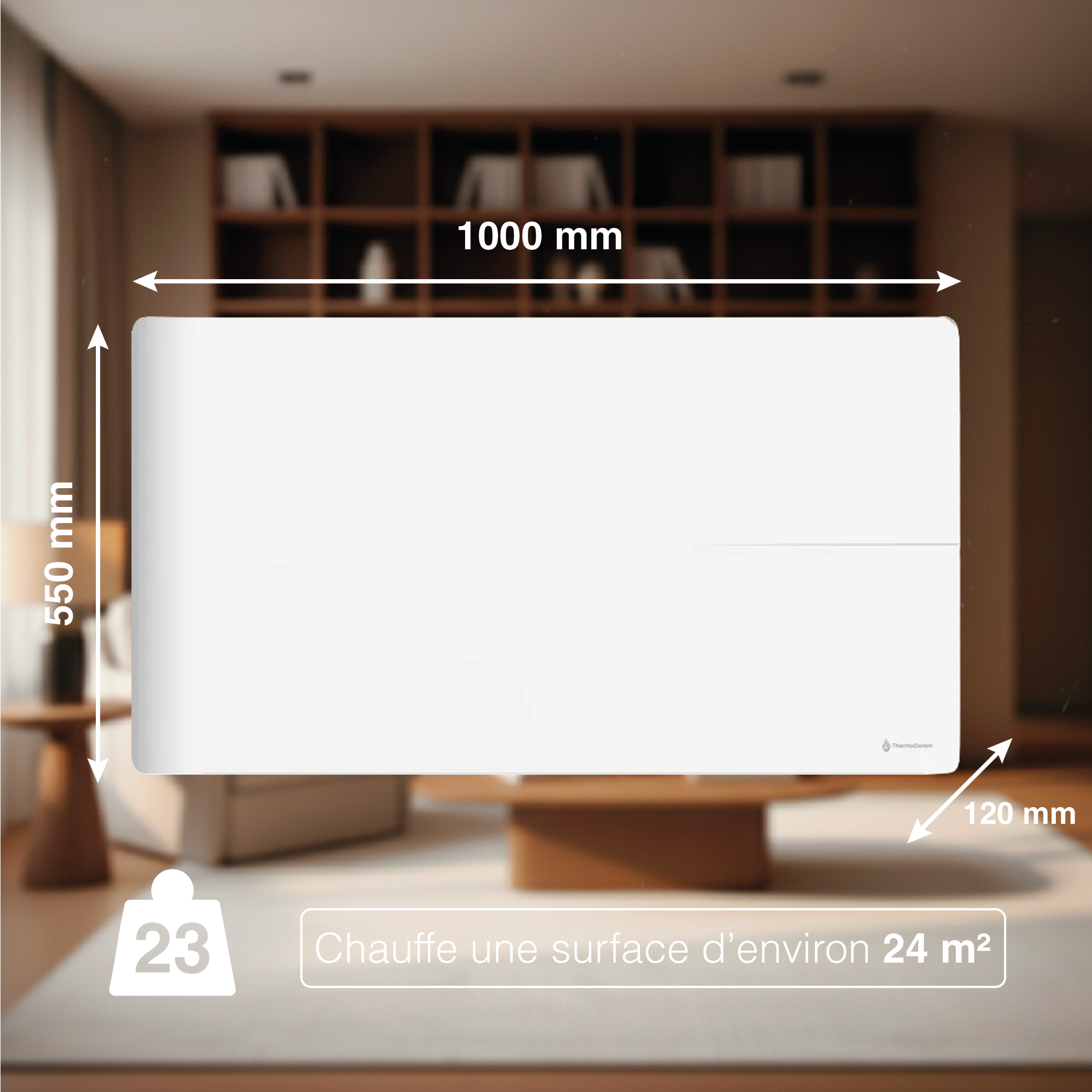 Radiateur électrique connecté 2000W double système de chauffe horizontal Blanc Molia