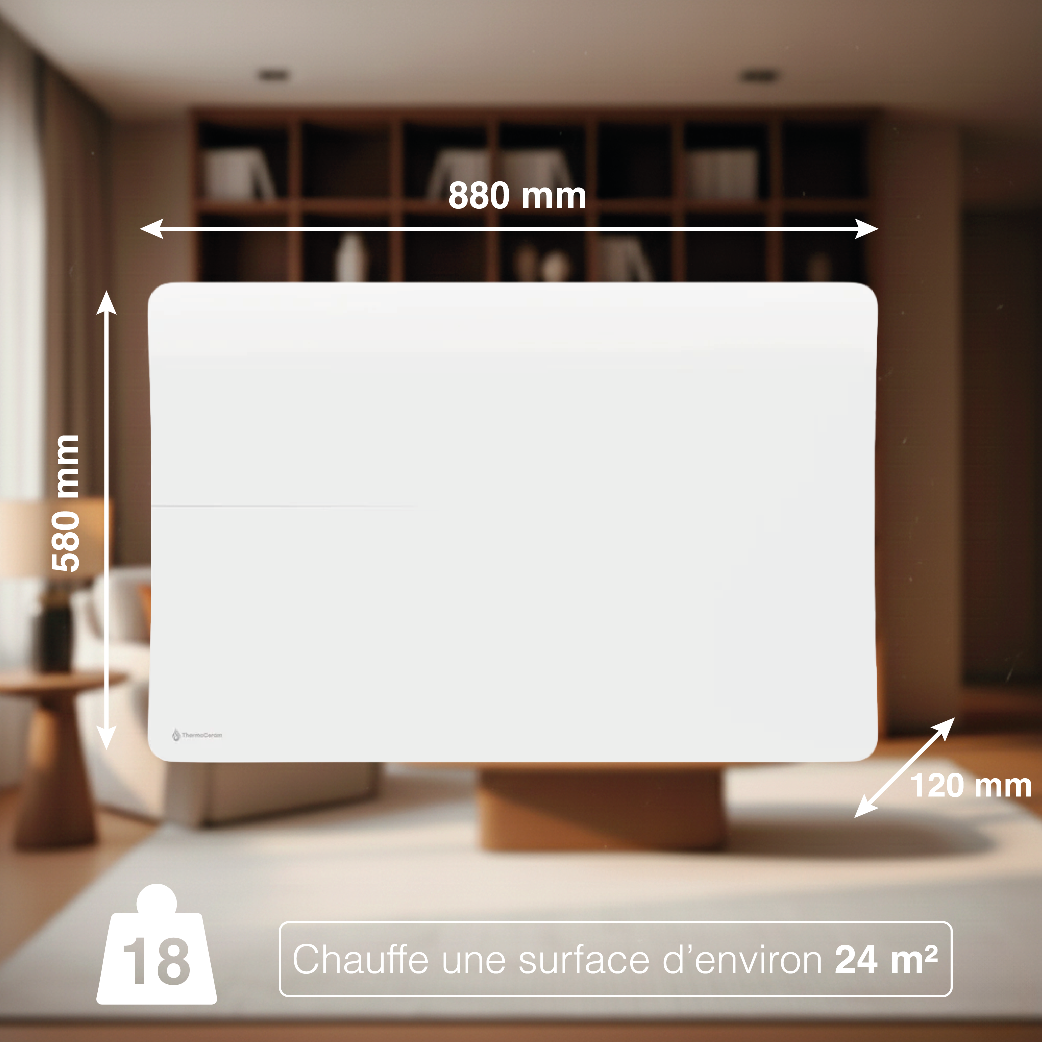 Radiateur électrique connecté 2000W double système de chauffe horizontal Blanc Cira
