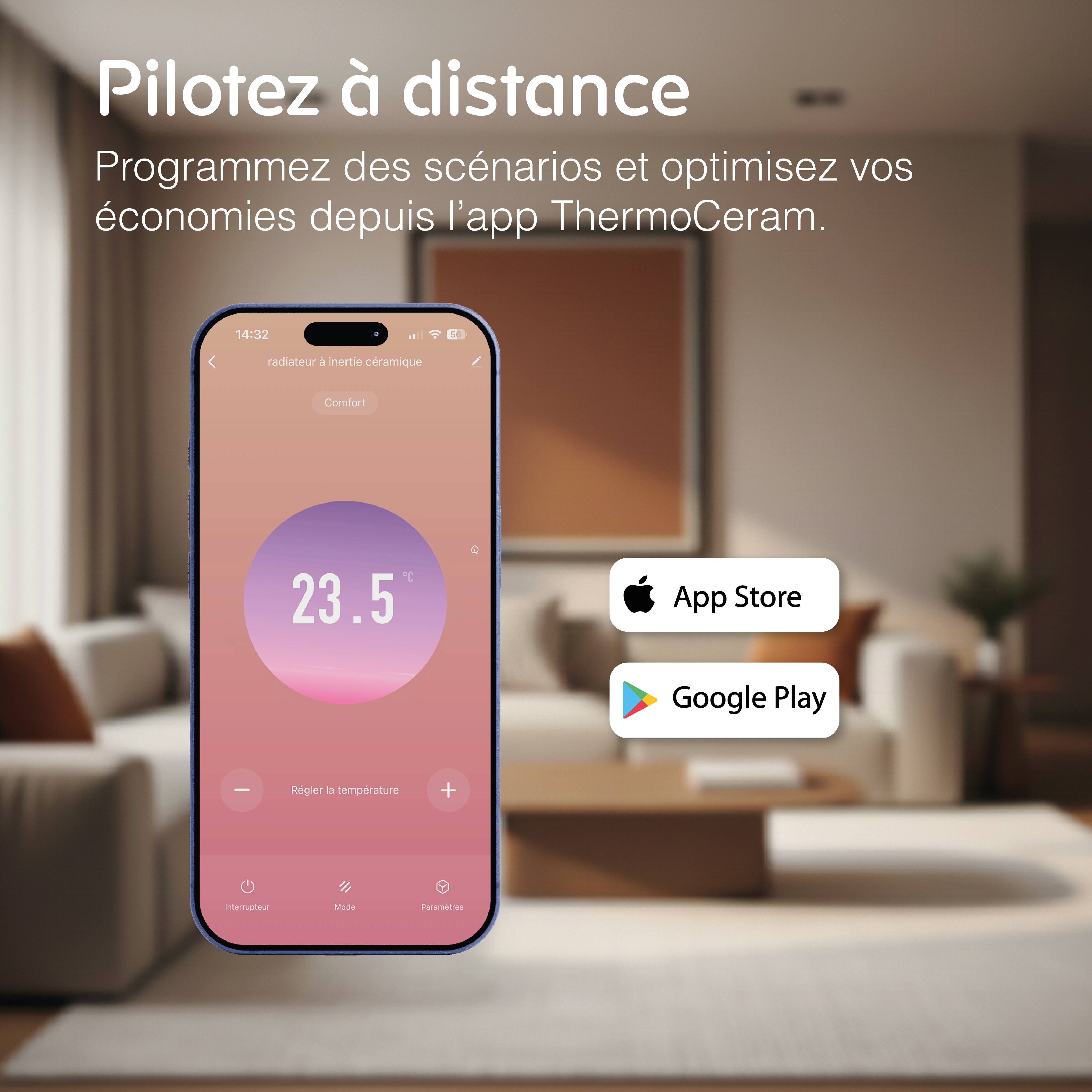 Radiateur électrique connecté 1000W double système de chauffe horizontal Blanc Cira