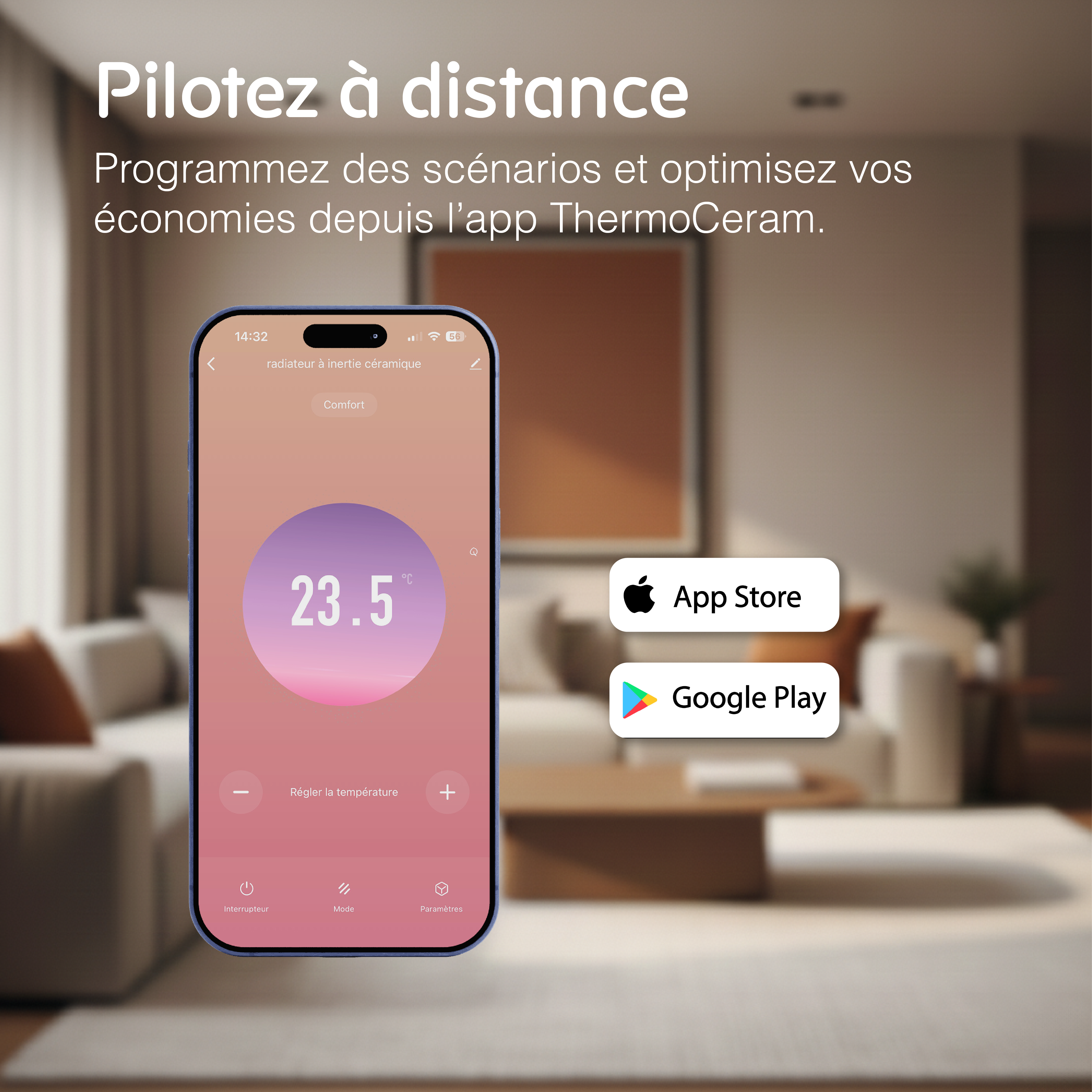 Radiateur électrique connecté 1000W à inertie sèche céramique horizontal Blanc Alice