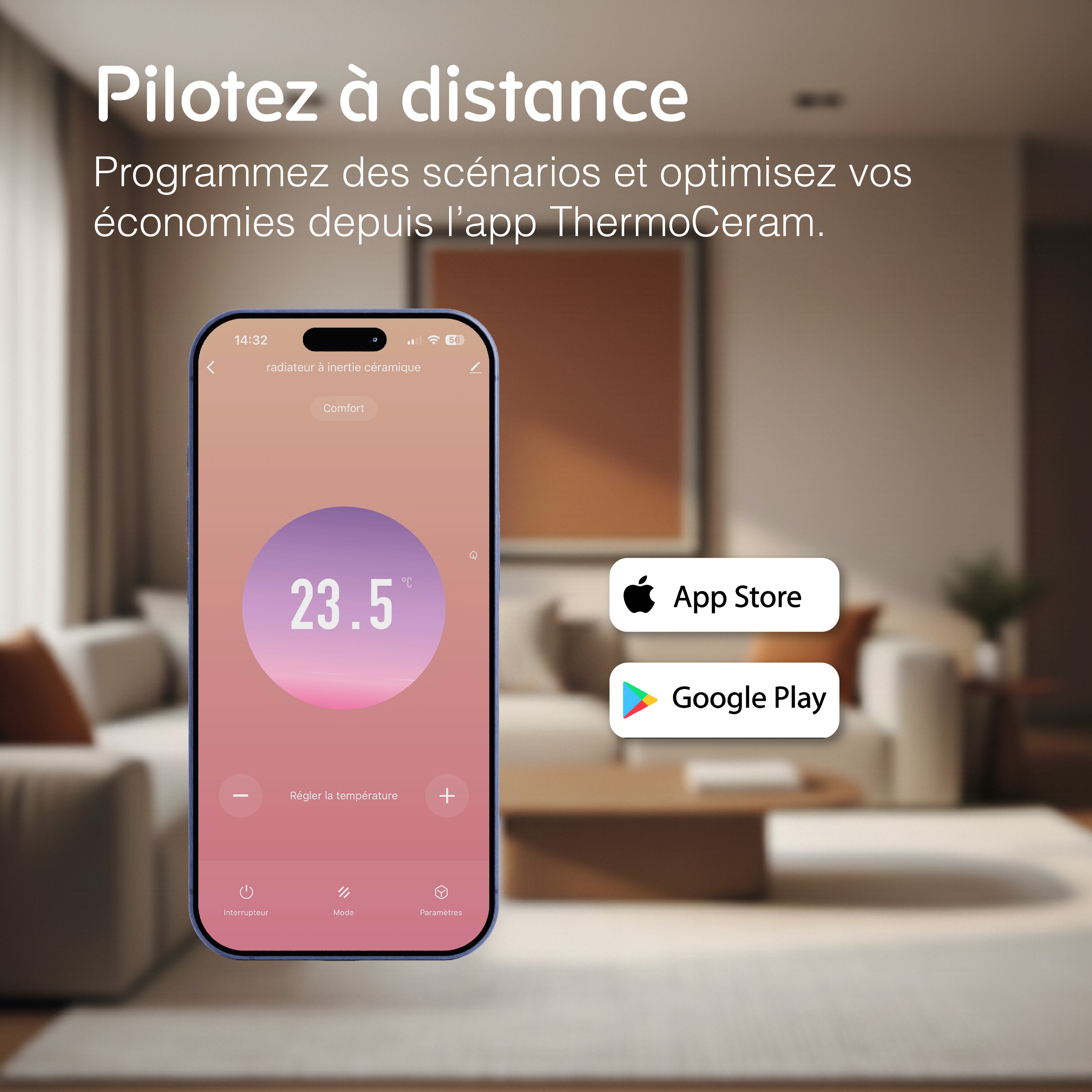 Radiateur électrique connecté 2000W à inertie sèche céramique horizontal Blanc Alice