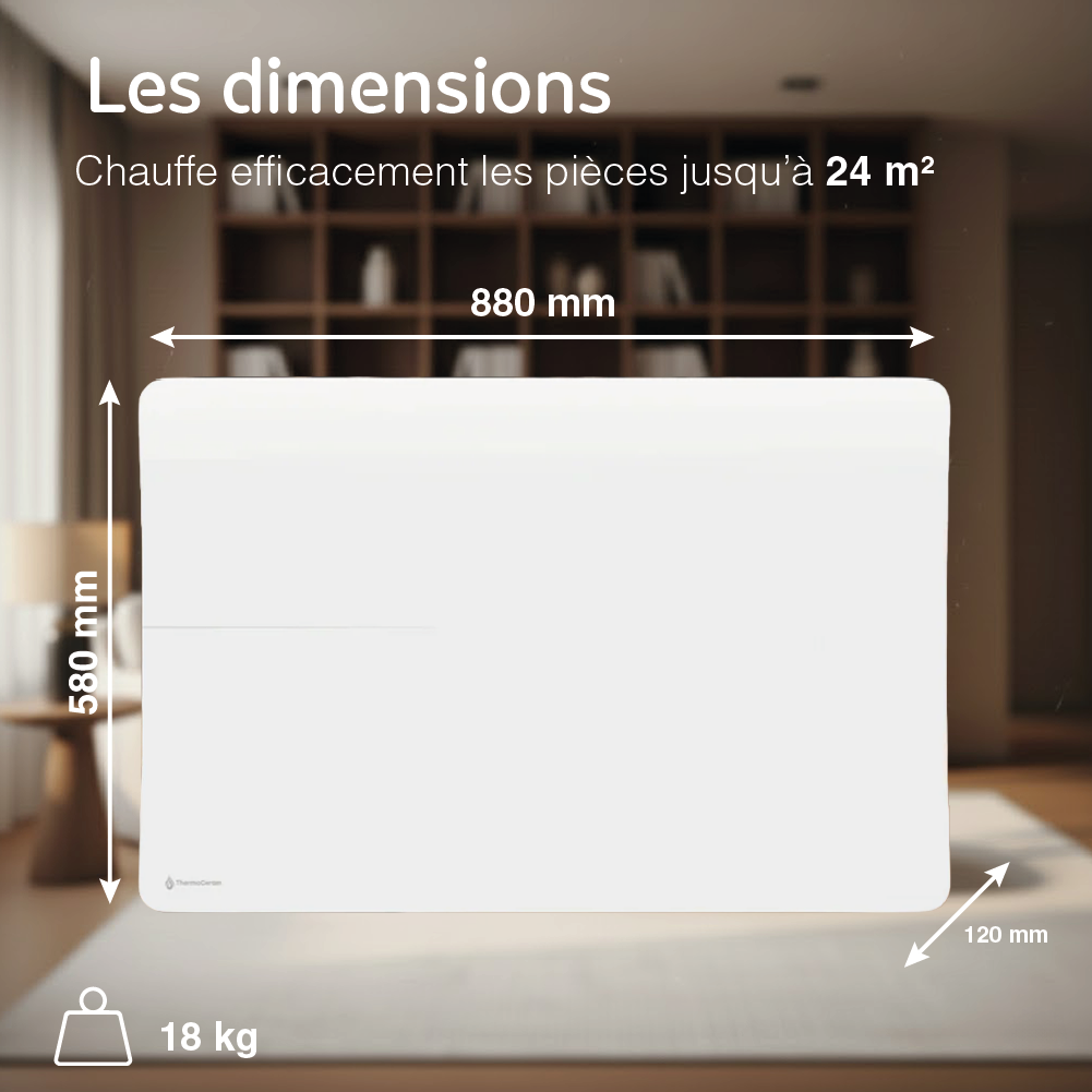 Radiateur électrique connecté 2000W double système de chauffe horizontal Blanc Cira