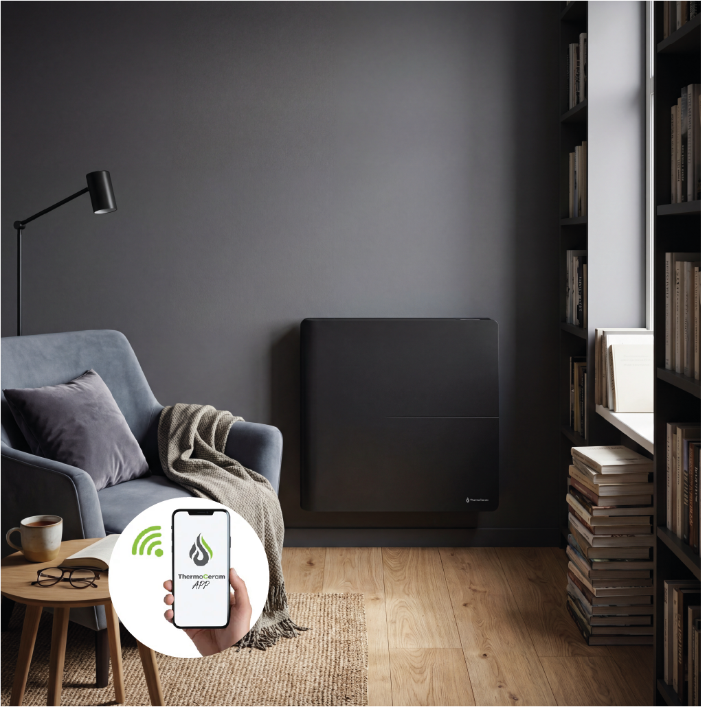 Radiateur électrique connecté 1000W double système de chauffe horizontal Noir Molia