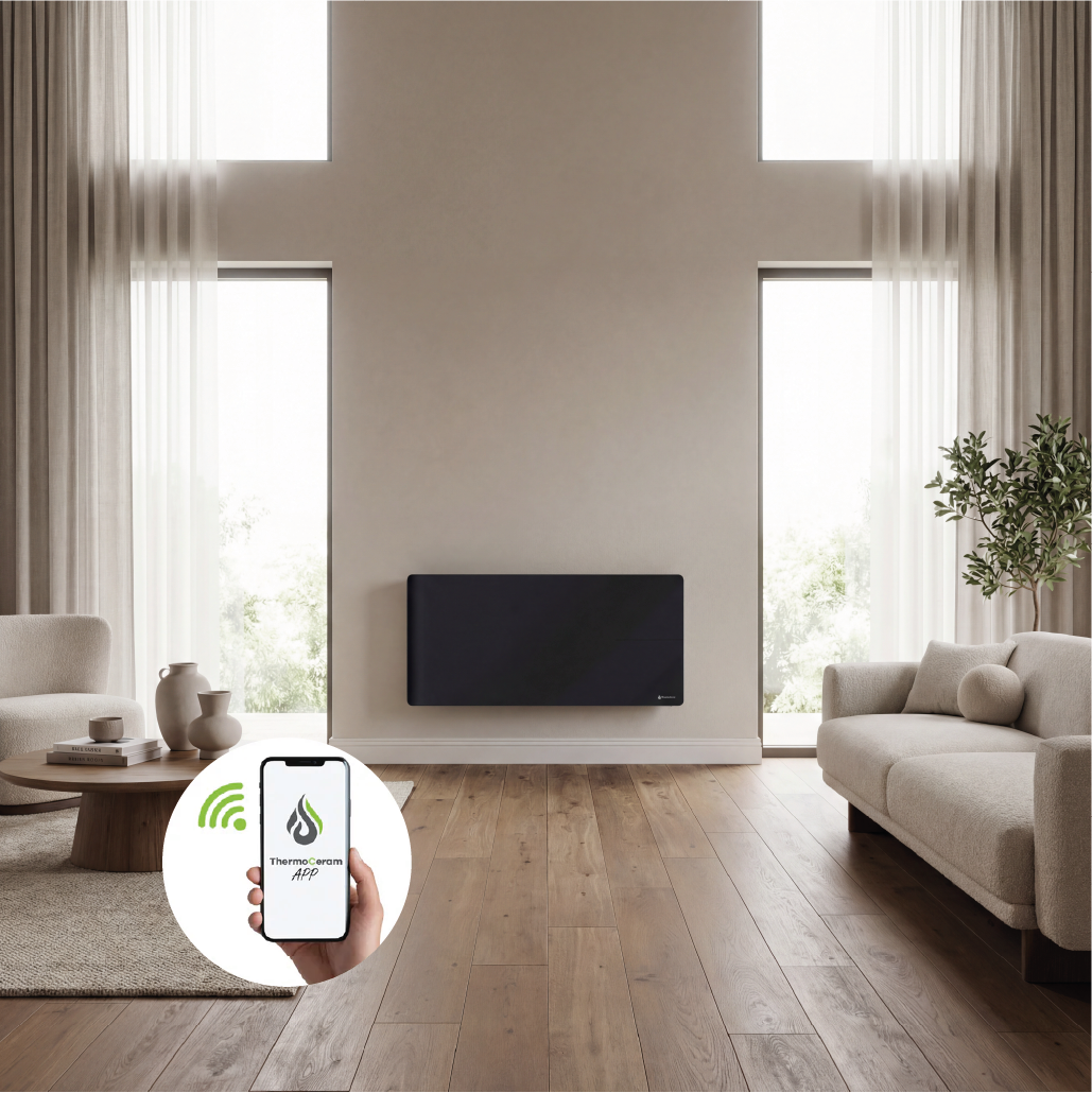 Radiateur électrique connecté 2000W double système de chauffe horizontal Noir Molia - Thermoceram FR